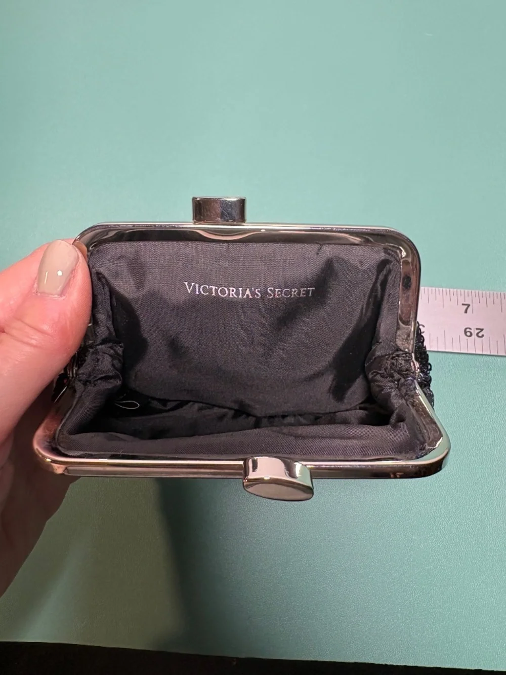 Victoria Secret Kisslock Coin Black Sequin Purse